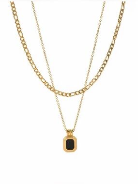 18K Gold Plated Double Layer Black Pendant Necklace